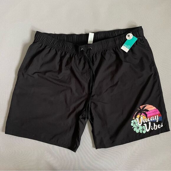 NWT Sz 3XL Outdoor Oasis "Vacay Vibes" Men's Black Swim Shorts - Picture 1 of 7